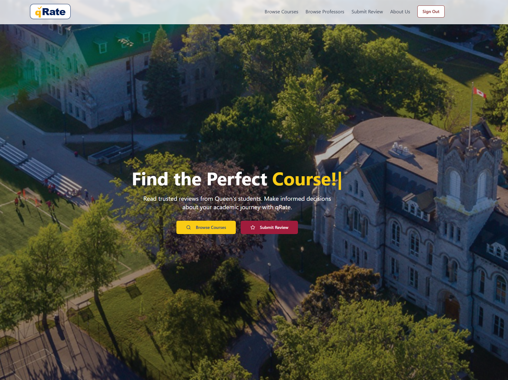 qRate homepage with course and professor review links